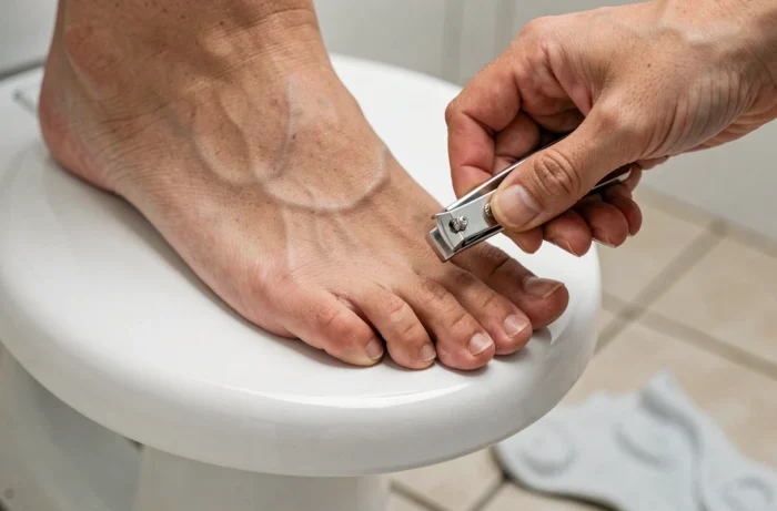 Coupe soigneuse des ongles de pieds avec un coupe-ongles pour éviter les accrocs dans les chaussettes