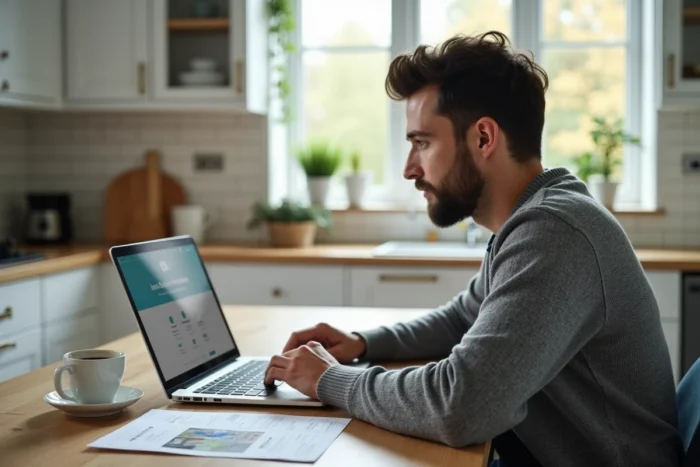 Particulier gérant son contrat d'assurance Ociane Matmut en ligne depuis son domicile