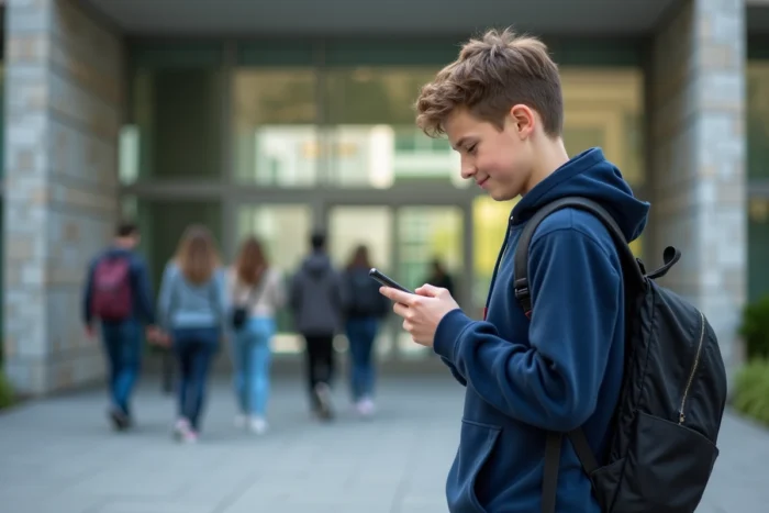 Jeune adulte de 17 ans devant une université représentant la limite d'âge des allocations familiales CAF
