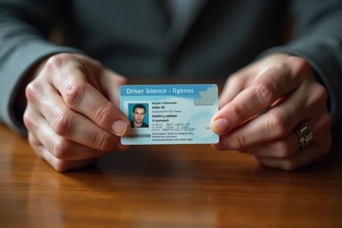 Mains d'un senior tenant un permis de conduire français, symbole des démarches après un AVC